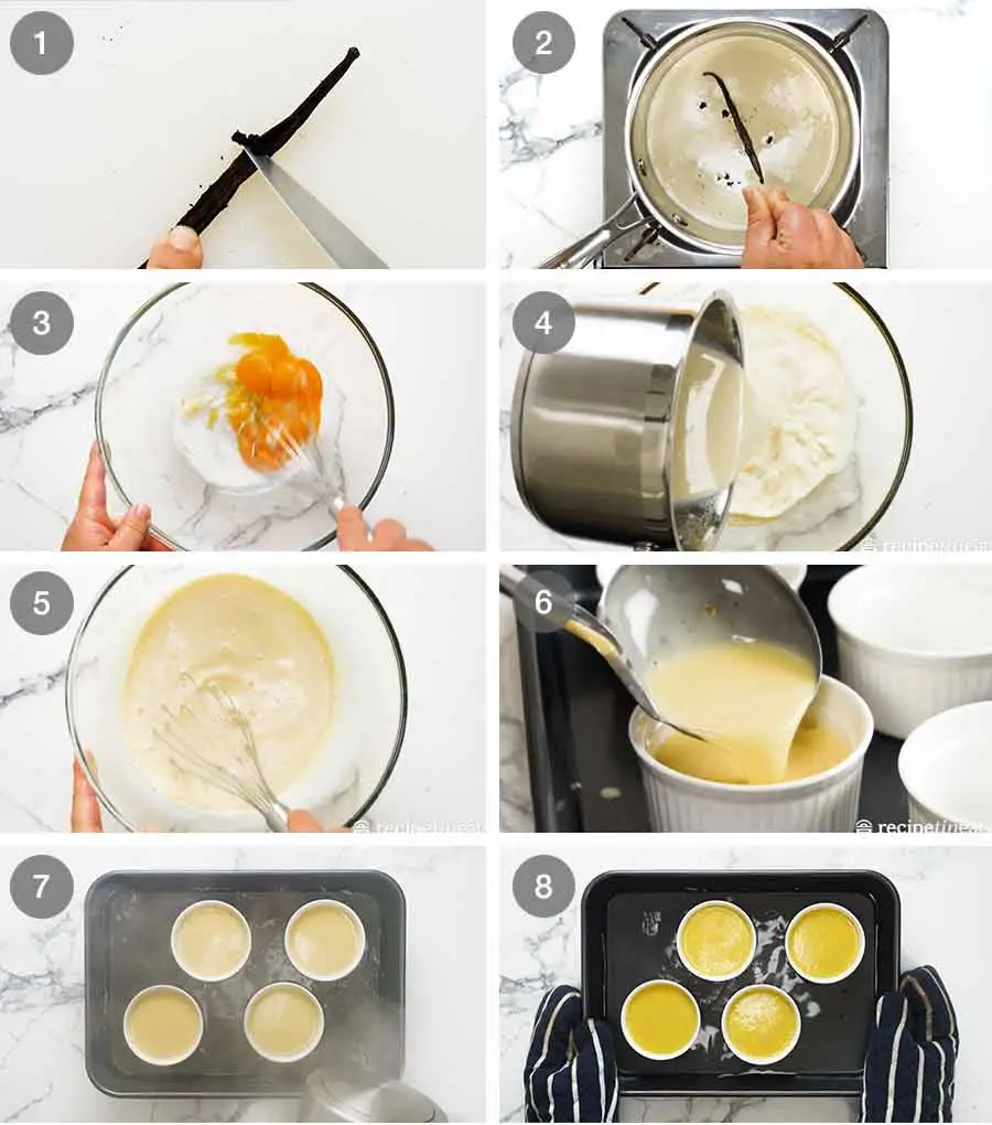 Image Breakdown of how to make Vanilla Crème Brûlée